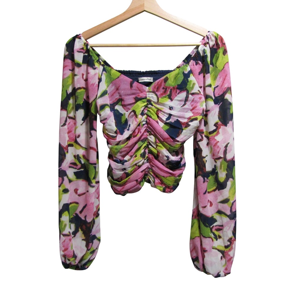 Abercrombie & Fitch Floral Chiffon Puff Sleeve Crop Top Sz S Coquette Boho Fairy